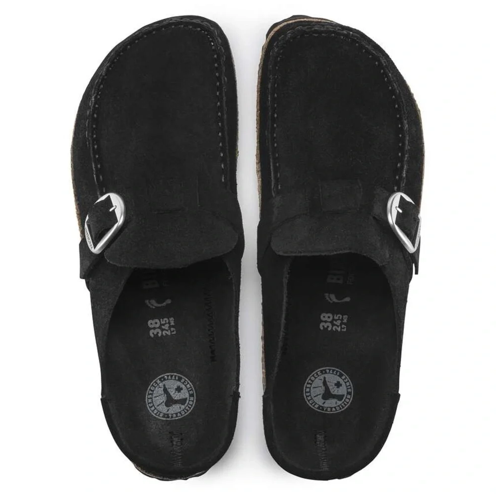 Birkenstock Buckley Clog Shoes Black Suede Leather 38 7 - Picture 2 of 11